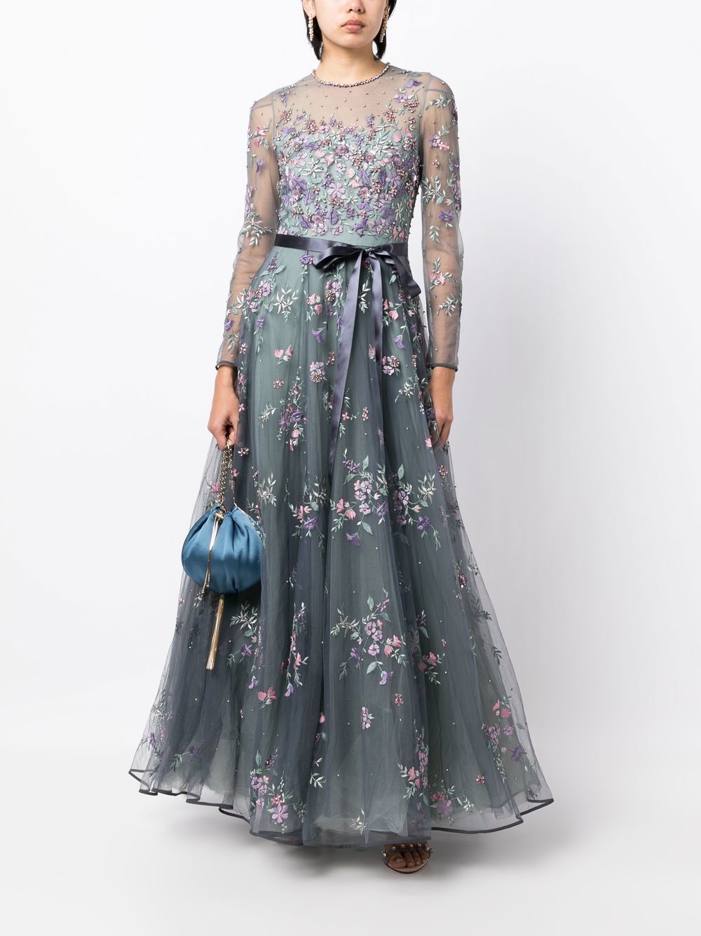 Jenny Packham Avondjurk met geborduurde bloemen - Groen