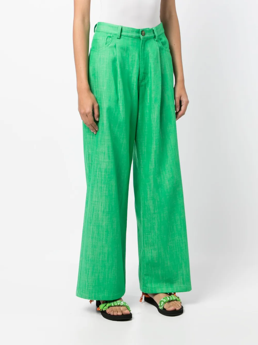 Mira Mikati Wide-leg Cotton Trousers In Grün