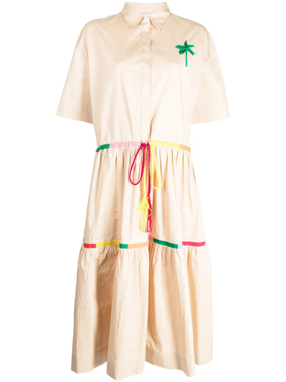 Mira Mikati embroidered-motif organic-cotton shirt dress - Brown