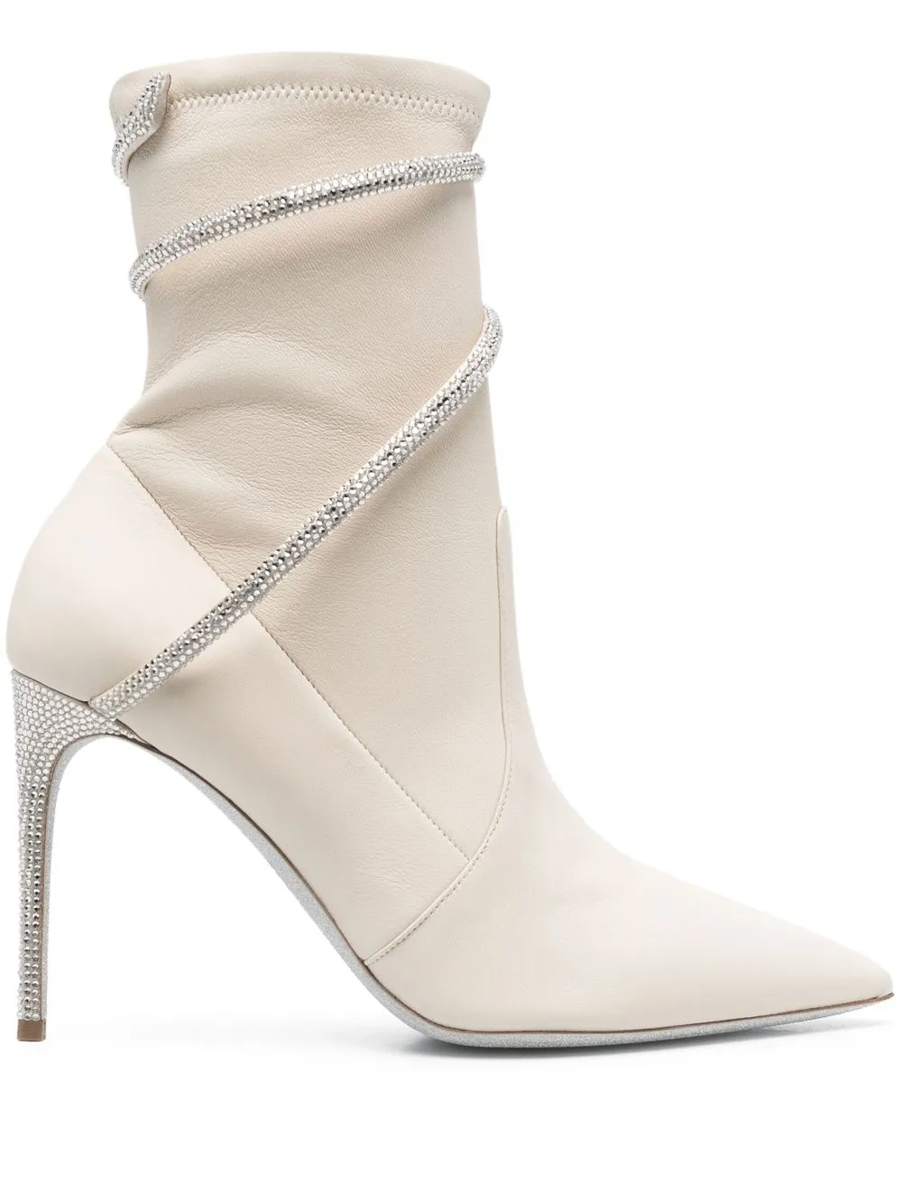 René Caovilla Cleo 100mm Crystal-embellished Pointed Boots In Neutrals