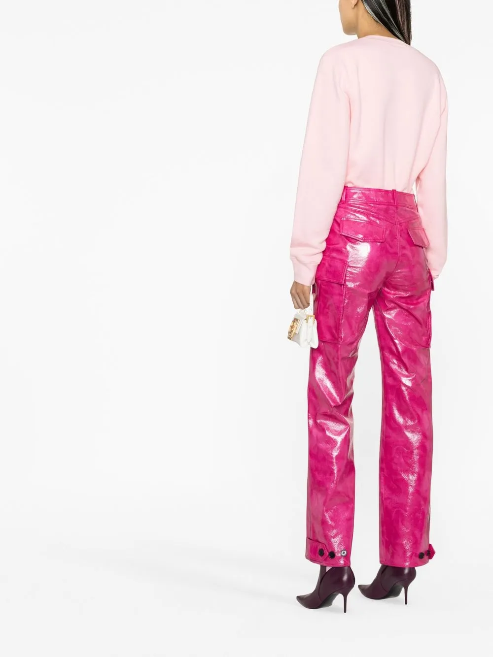 Palm Angels Bear-print Long-sleeved Fitted Cotton-jersey Sweatshirt In Pink