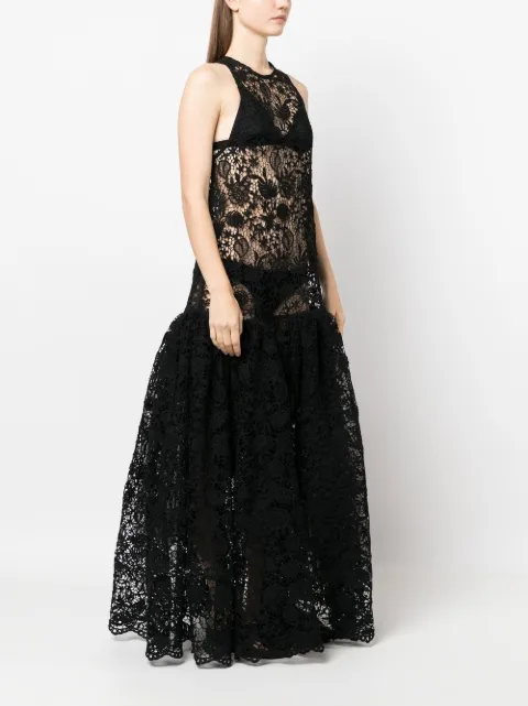 Ioana Ciolacu sheer pattern-lace gown ID22DR03BLK - 2
