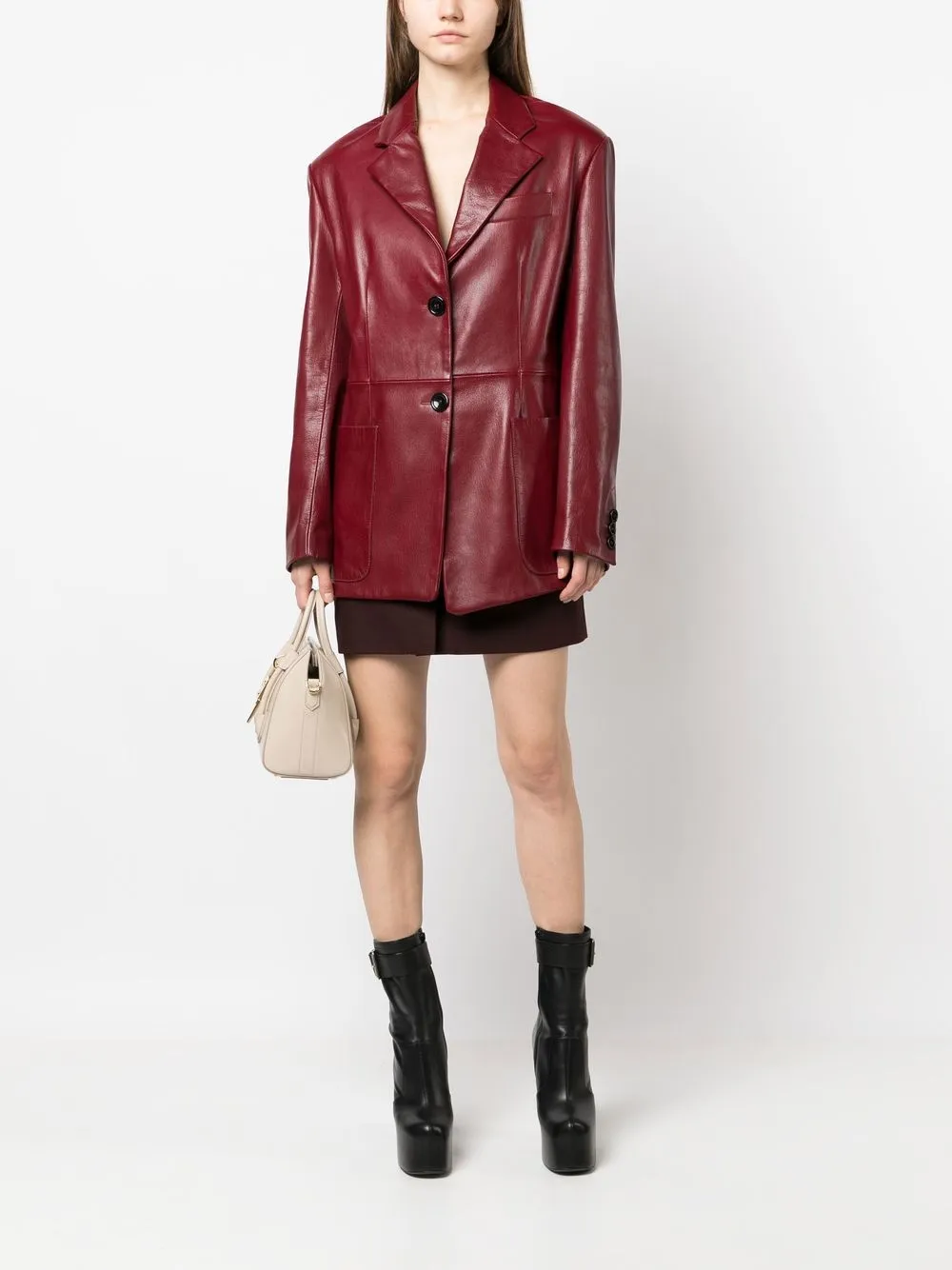 Manokhi Leren blazer - BURGUNDY