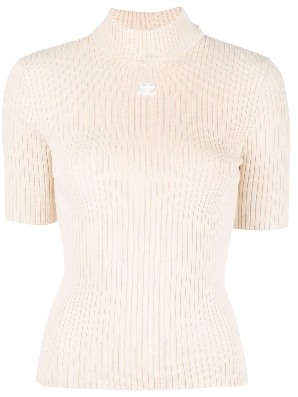 COURRÈGES EMBROIDERED-LOGO RIBBED-KNIT TOP