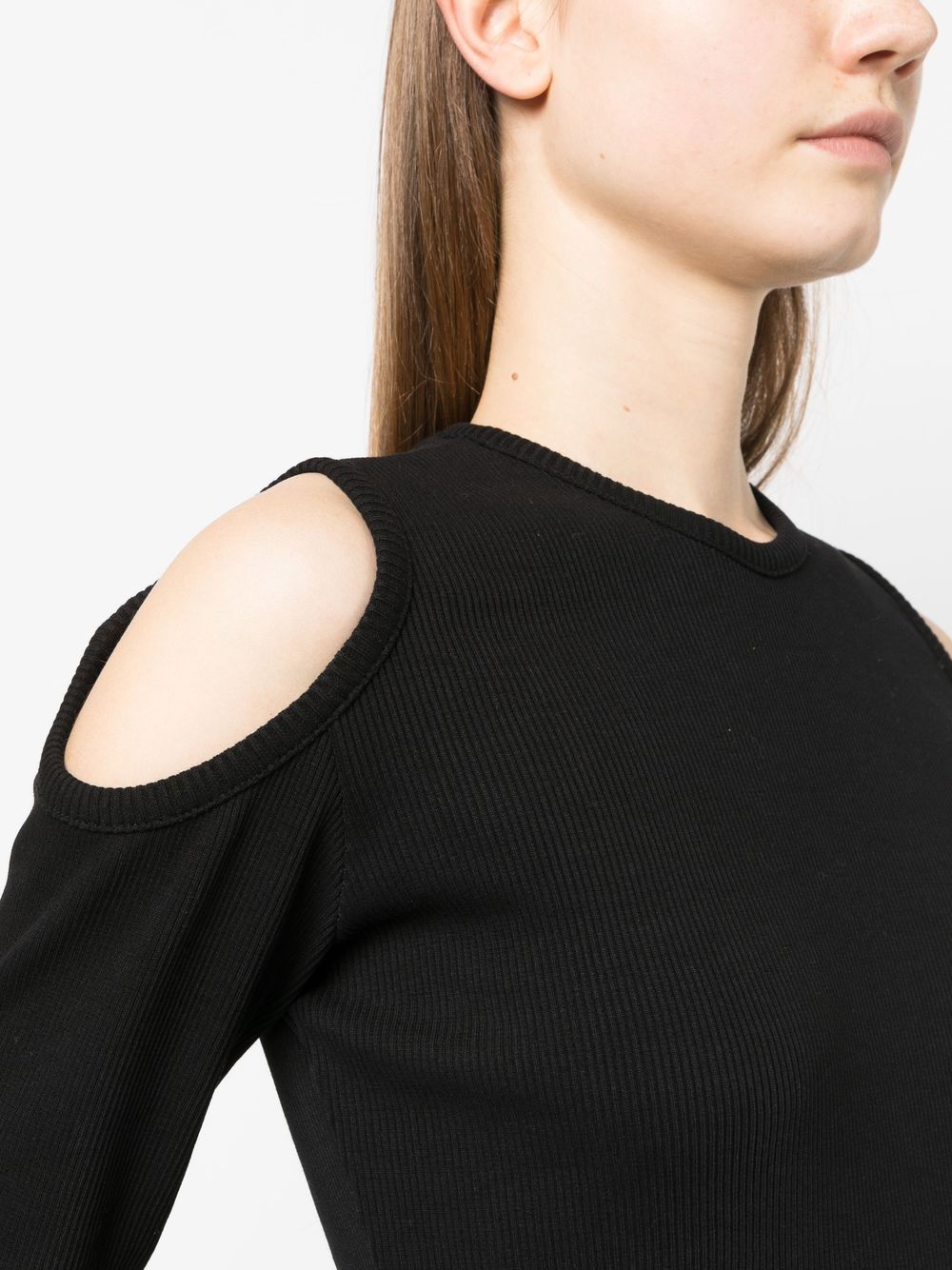 Shop Ioana Ciolacu Fine-ribbed Cold-shoulder Top In Black