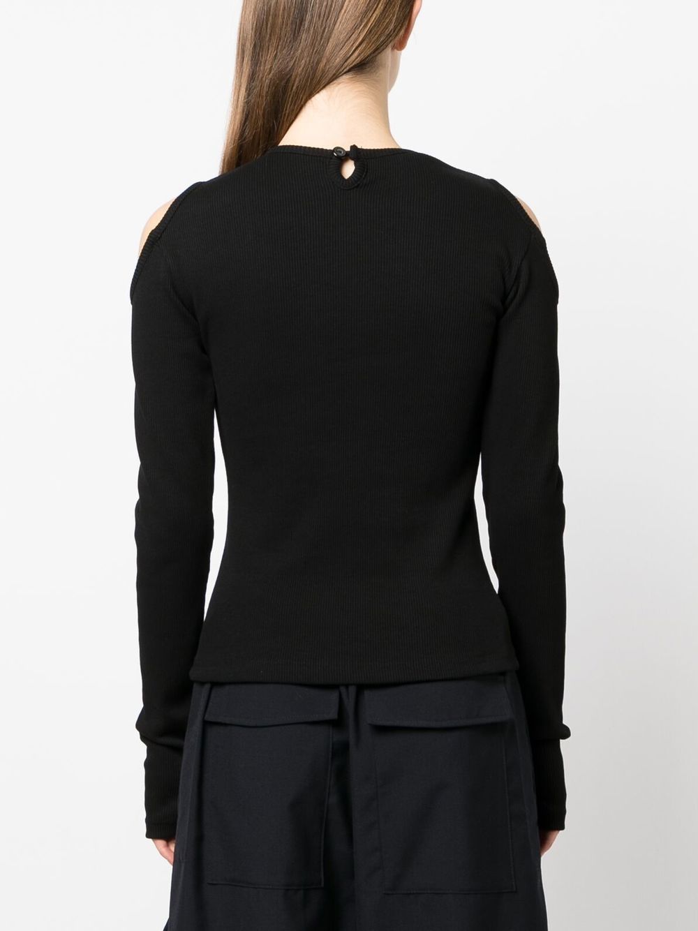 Shop Ioana Ciolacu Fine-ribbed Cold-shoulder Top In Black
