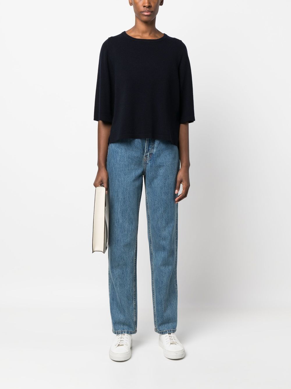 Shop Allude Wool-cashmere Half-sleeve Jumper In Blue