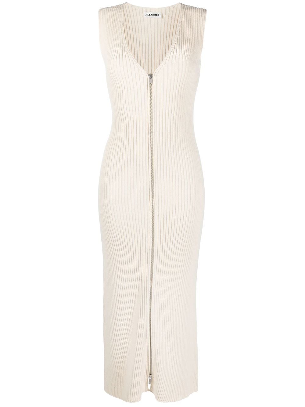 Jil Sander White Knitted Sleeveless Long Dress With Zip | ModeSens