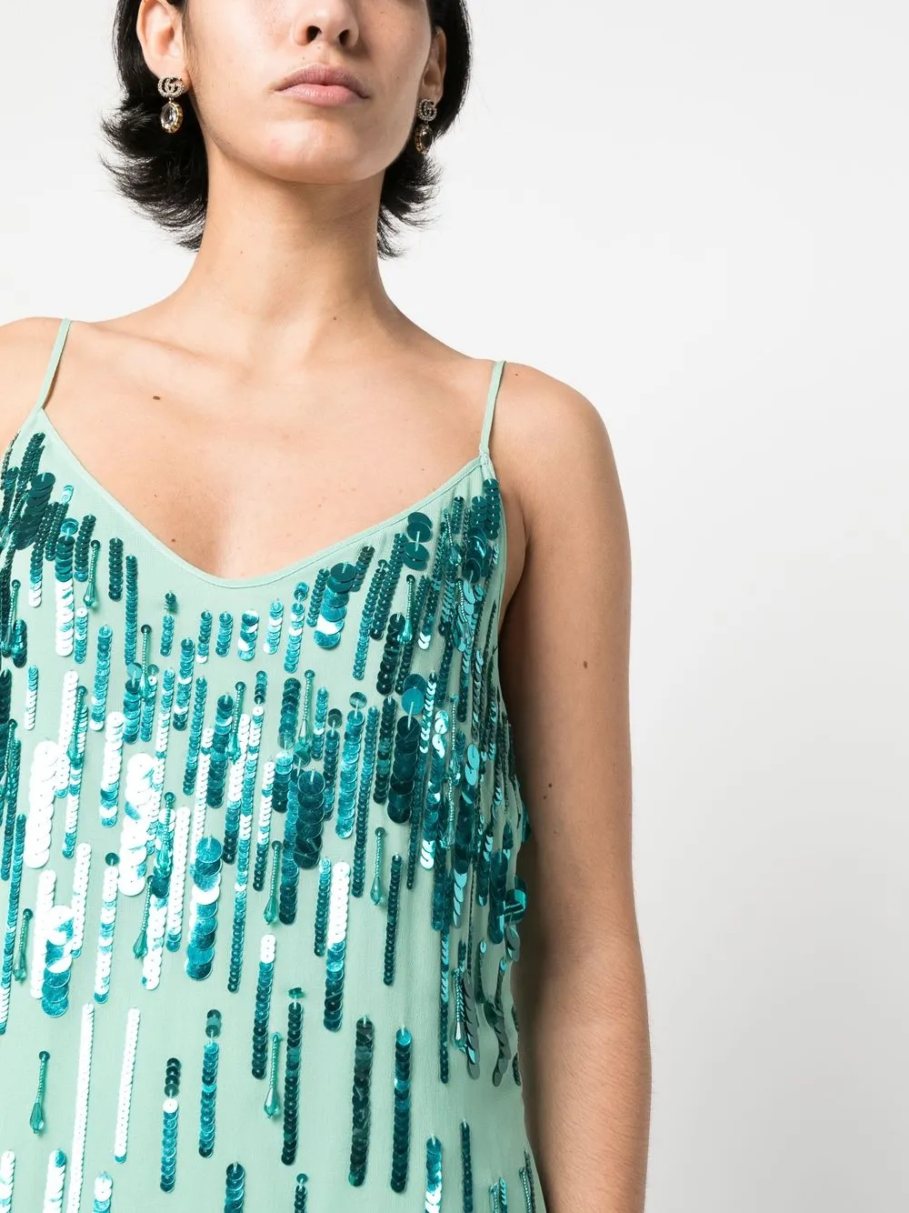 Shop Amen Sequin-embellished V-neck Gown In Green