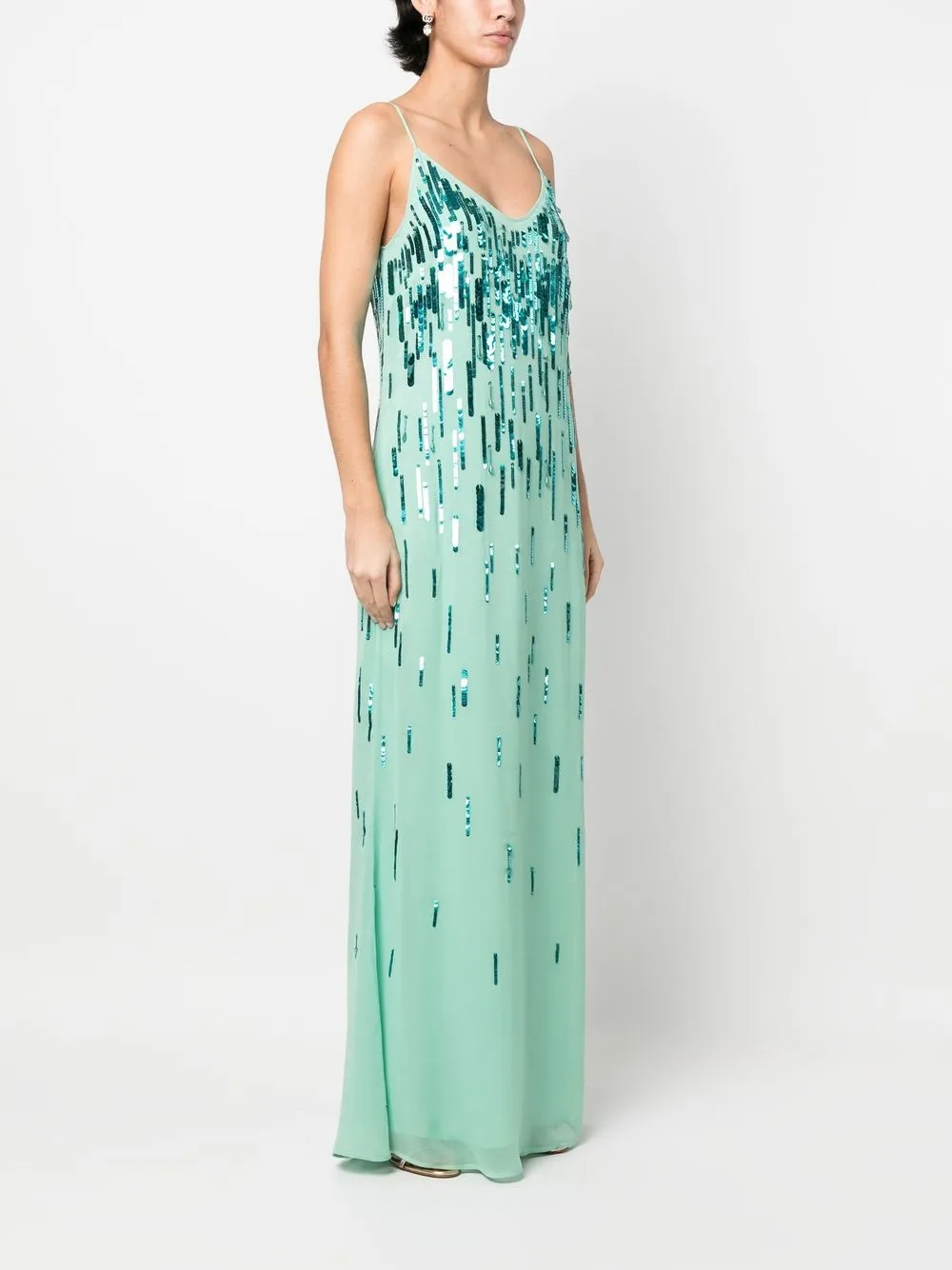 Shop Amen Sequin-embellished V-neck Gown In Green