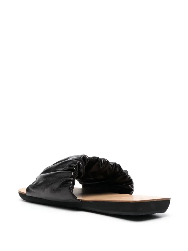 サンダル・ミュール Jil Sander Tripon Gathered Leather Slide Sandals Jil Sander Leather gathered-detail Slides | Black | FARFETCH JO