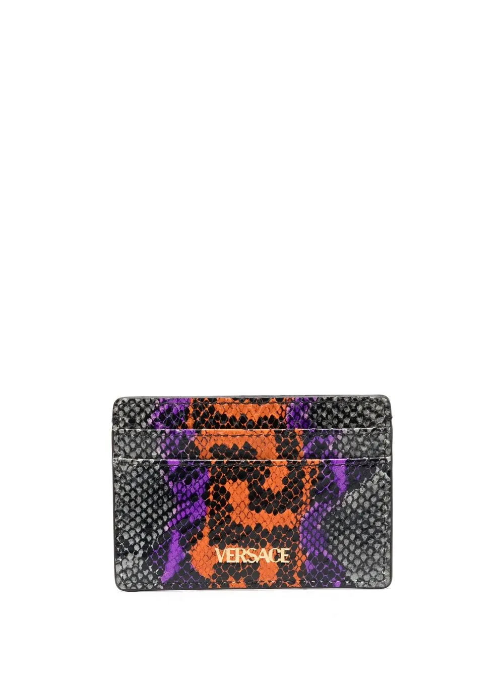 

Versace snake-print logo-stamp cardholder - Grey