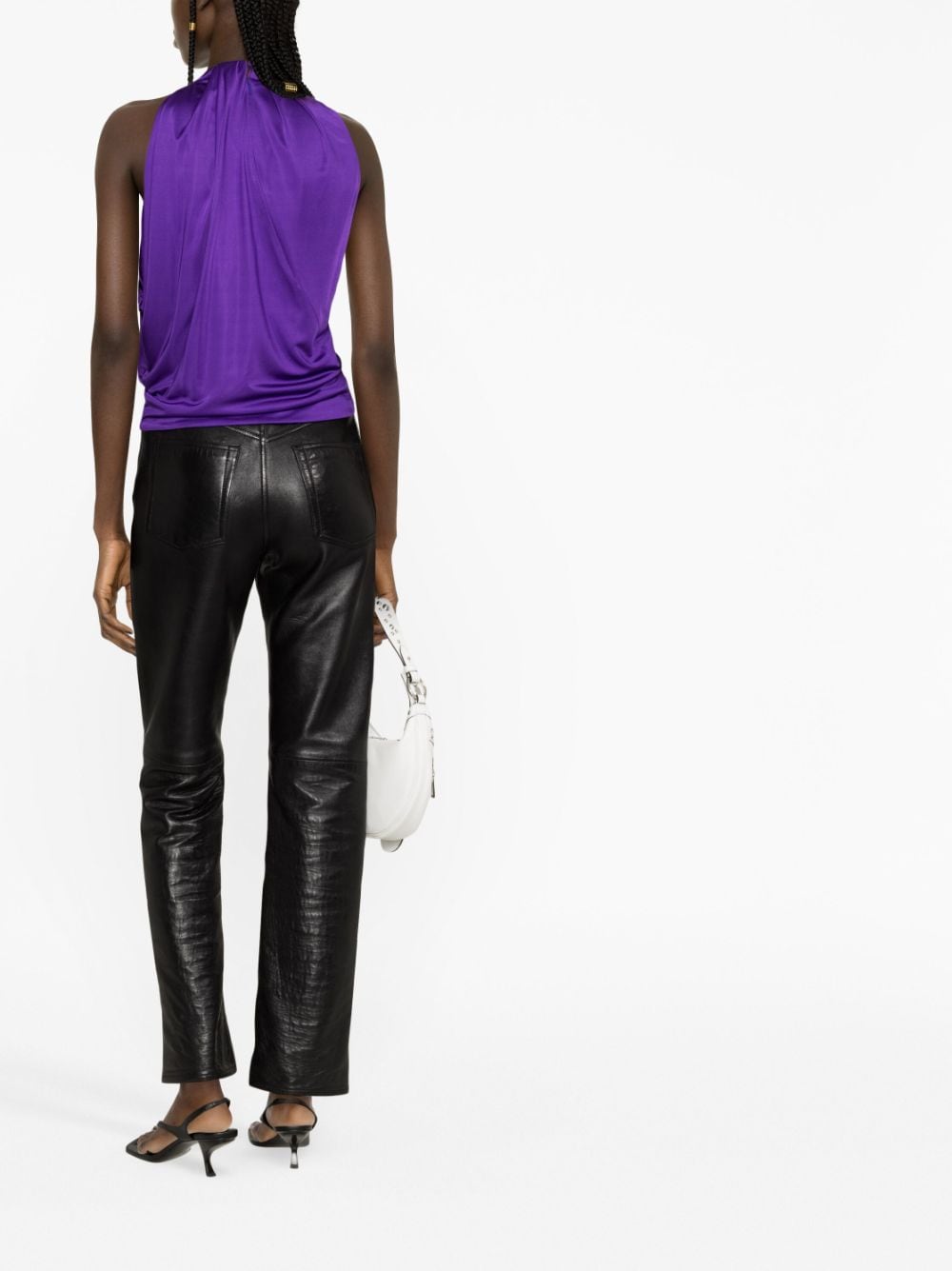 Shop Versace Slash-detail Halterneck Top In Purple