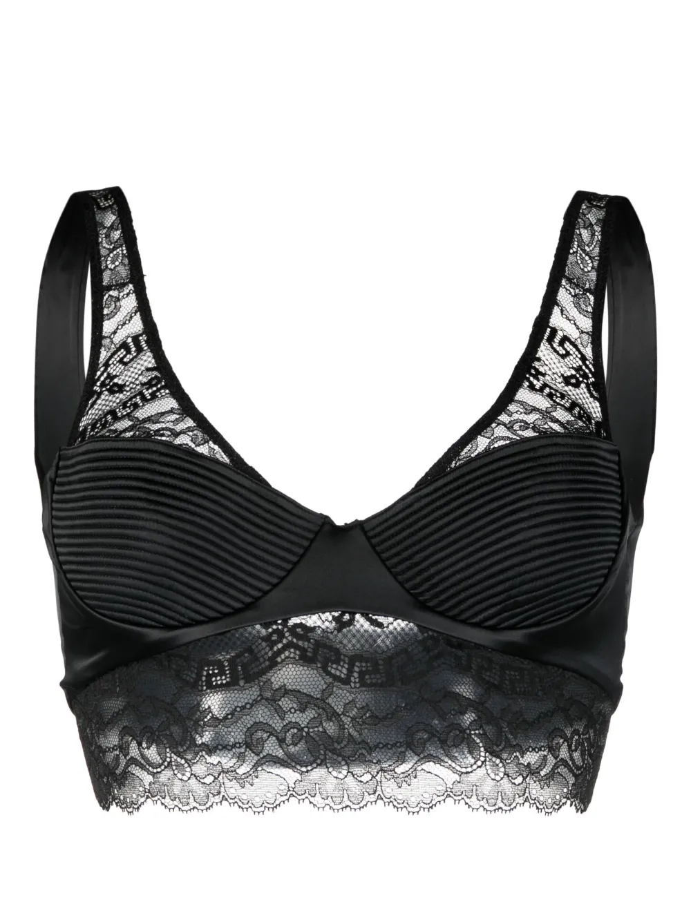 Versace Greca-detail lace brallete top – Black