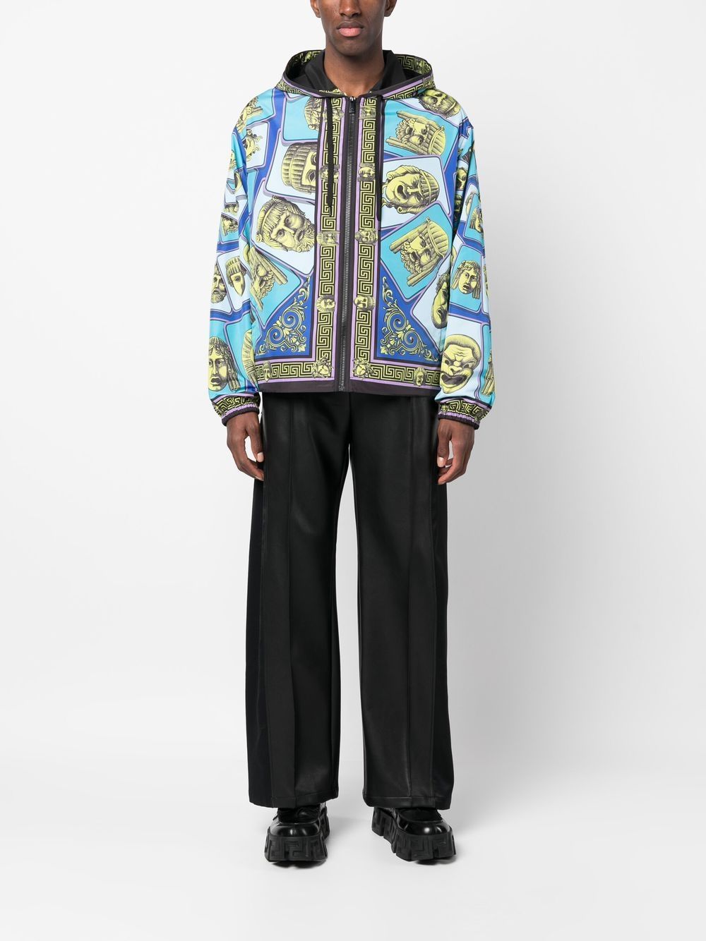 Shop Versace Zip-up Printed Jacket In 蓝色