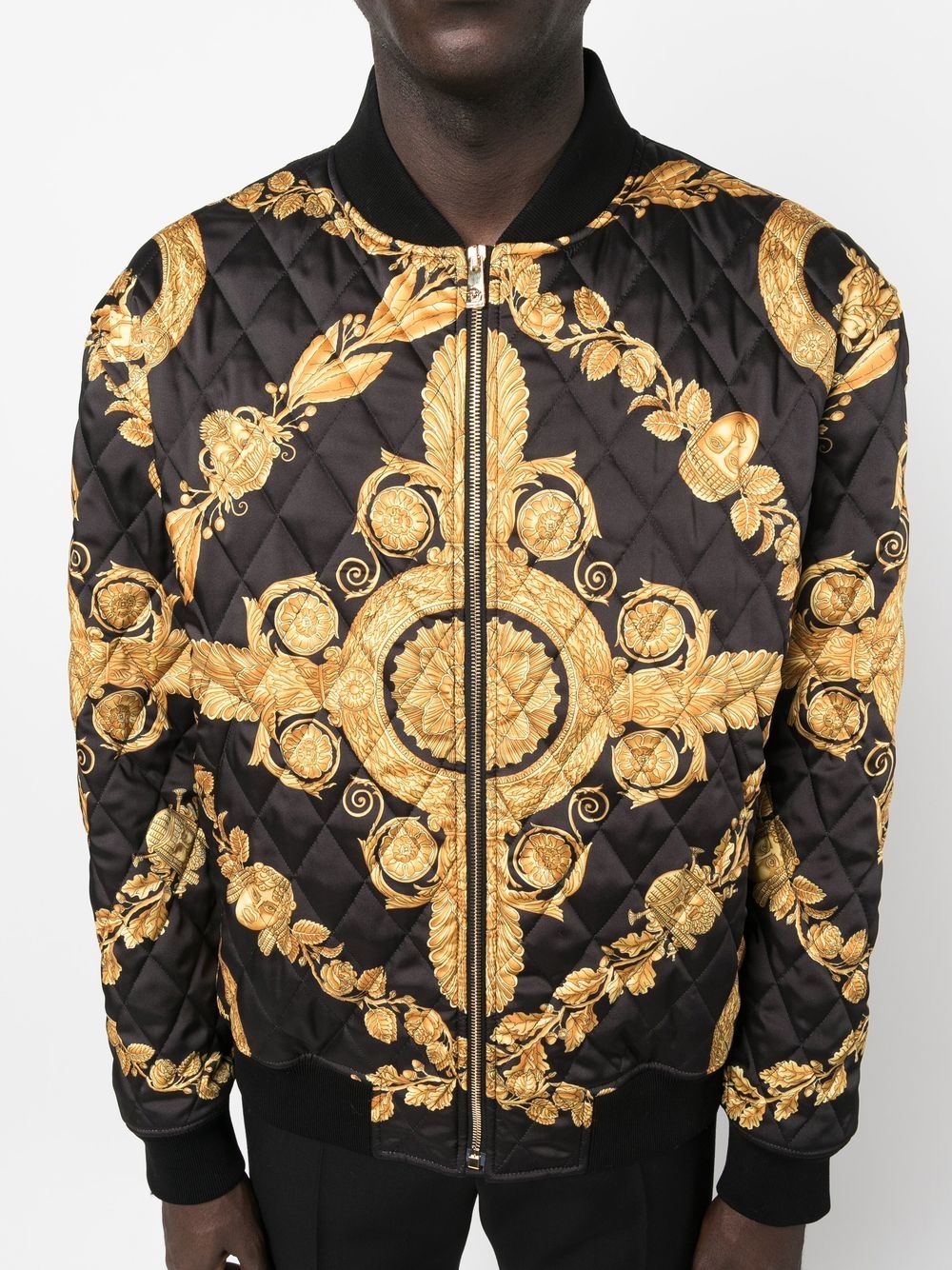 Shop Versace Maschera Baroque-print Quilted Bomber Jacket In Schwarz