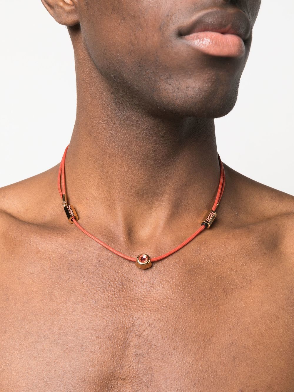 Shop Versace Medusa Charm Necklace In Orange