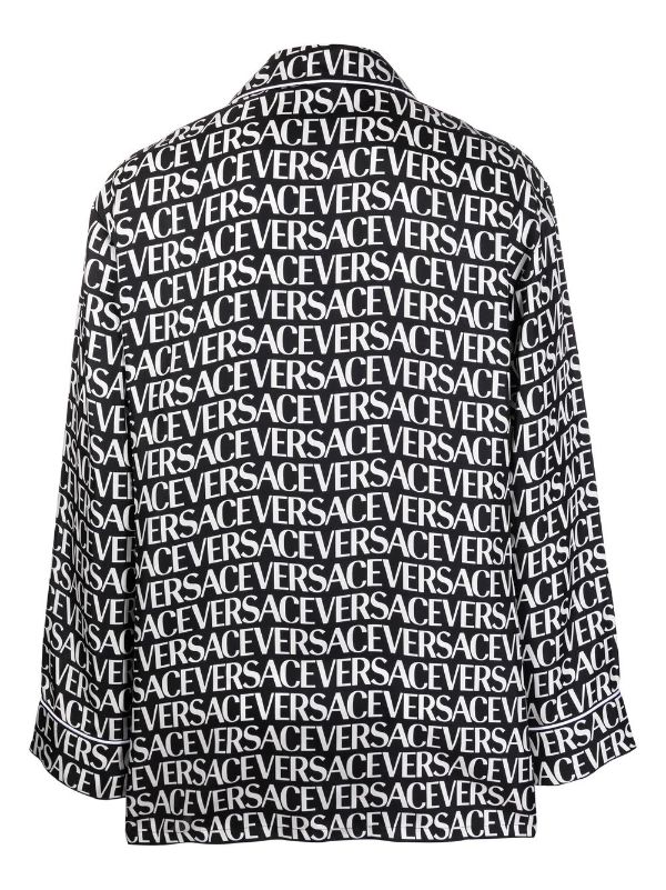 Logo Print Silk Shirt in Black - Versace