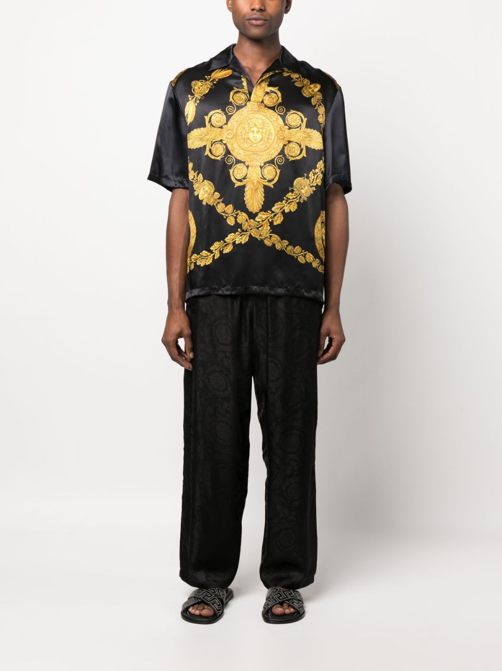 Versace Maschera Baroque Print Silk Shirt In Black,gold,white | ModeSens