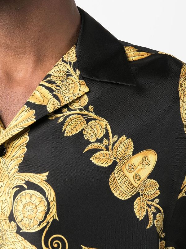 Versace Greca-print Silk Shirt In Gold, ModeSens in 2023