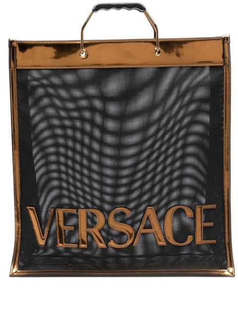 Versace logo-patch sheer tote