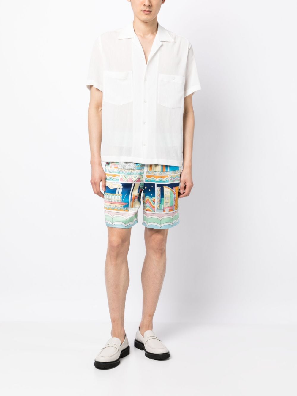 Shop Casablanca Graphic-print Silk Shorts In Blue