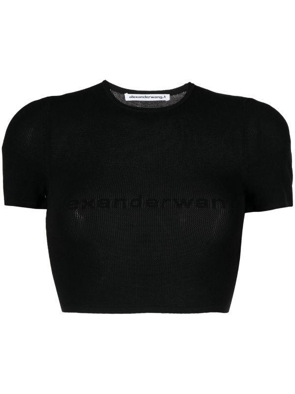 Alexander Wang logo-mesh-detailing Cropped T-shirt - Farfetch