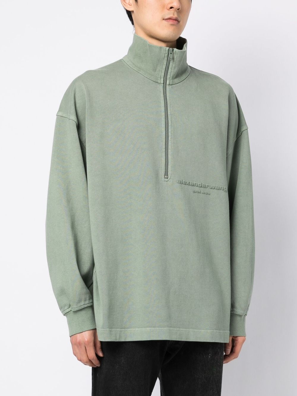 Shop Alexander Wang Half-zip Cotton Sweatshirt In Green