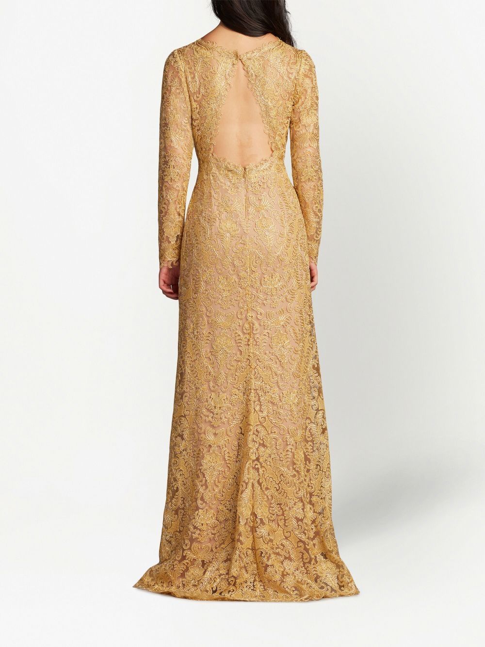 Tadashi Shoji Lace Floor Length Dress In Gold Modesens