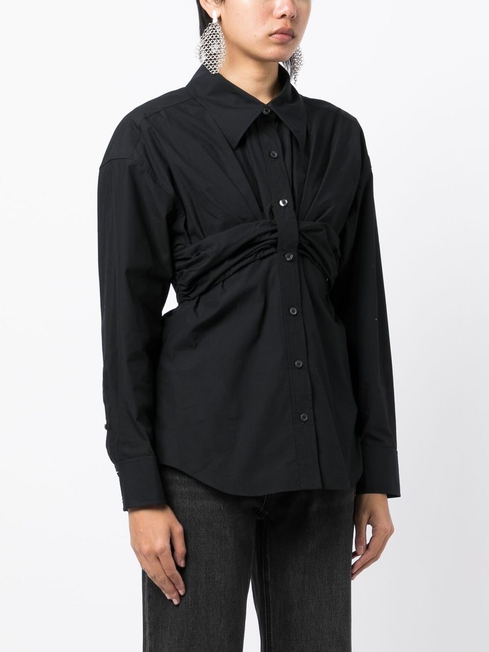 Shop Alexander Wang Ruched-detail Cotton Shirt In Black