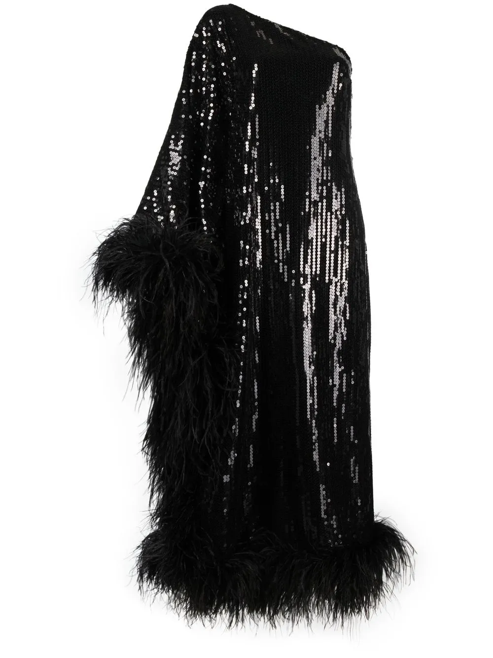 

Taller Marmo Ubud one-shoulder feather-trim sequin gown - Black