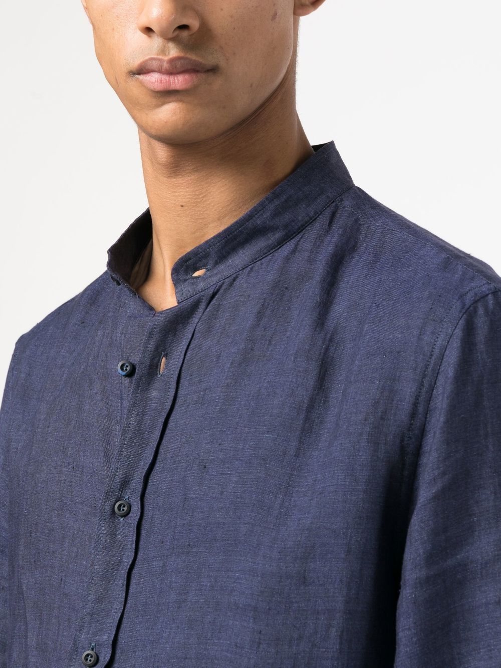 Shop Brunello Cucinelli Button-front Collarless Shirt In Blue