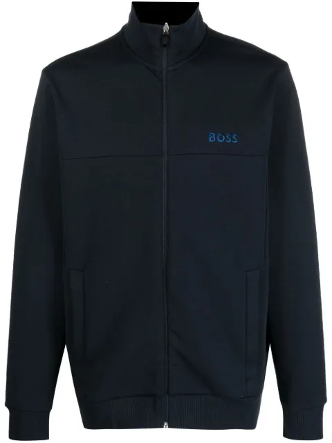 BOSS logo-embroidered zipped jacket