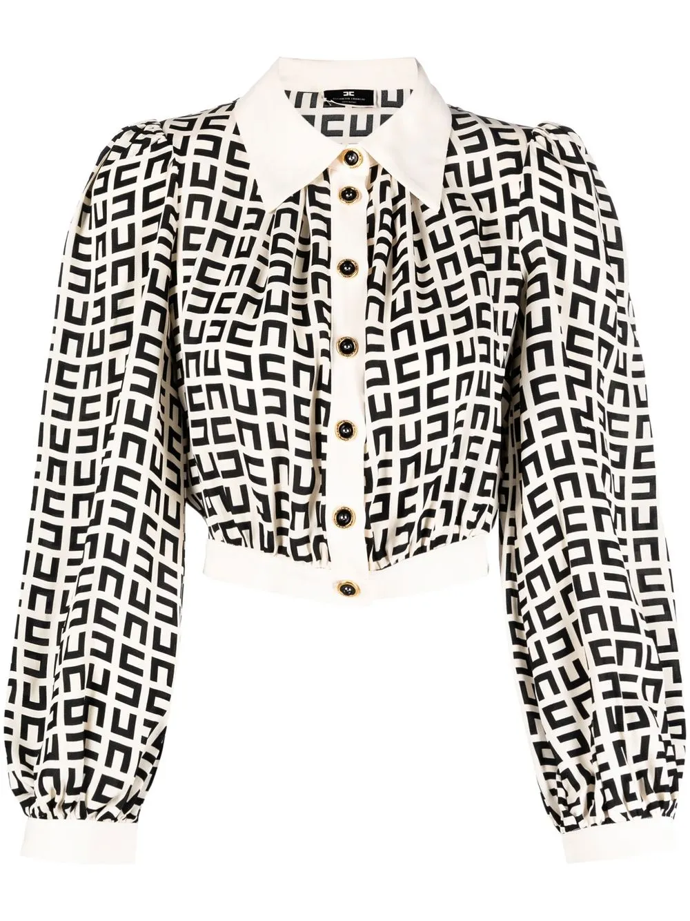 

Elisabetta Franchi monogram-print cropped shirt - Neutrals