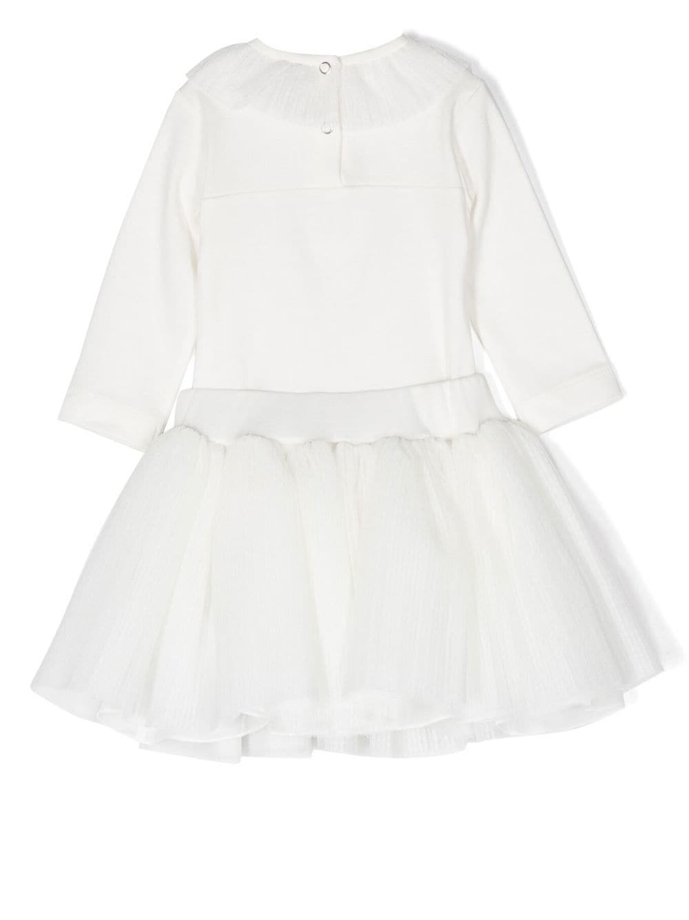 Shop Monnalisa Rhinestone-logo Ruffled Dress In White