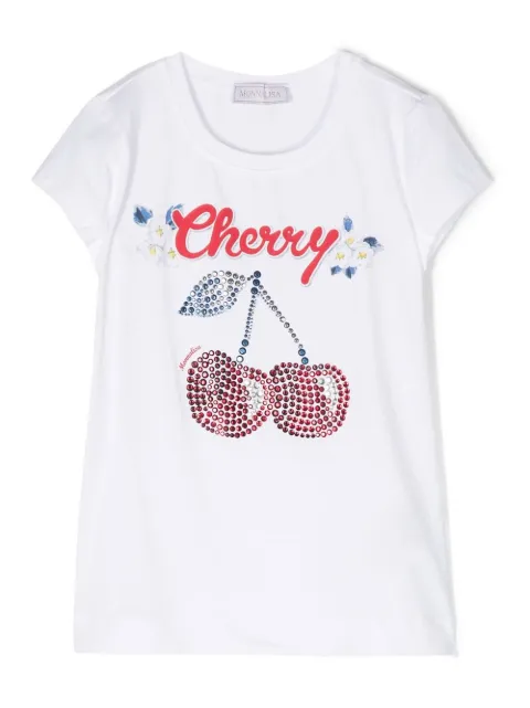 Monnalisa Cherry rhinestone-embellished T-shirt