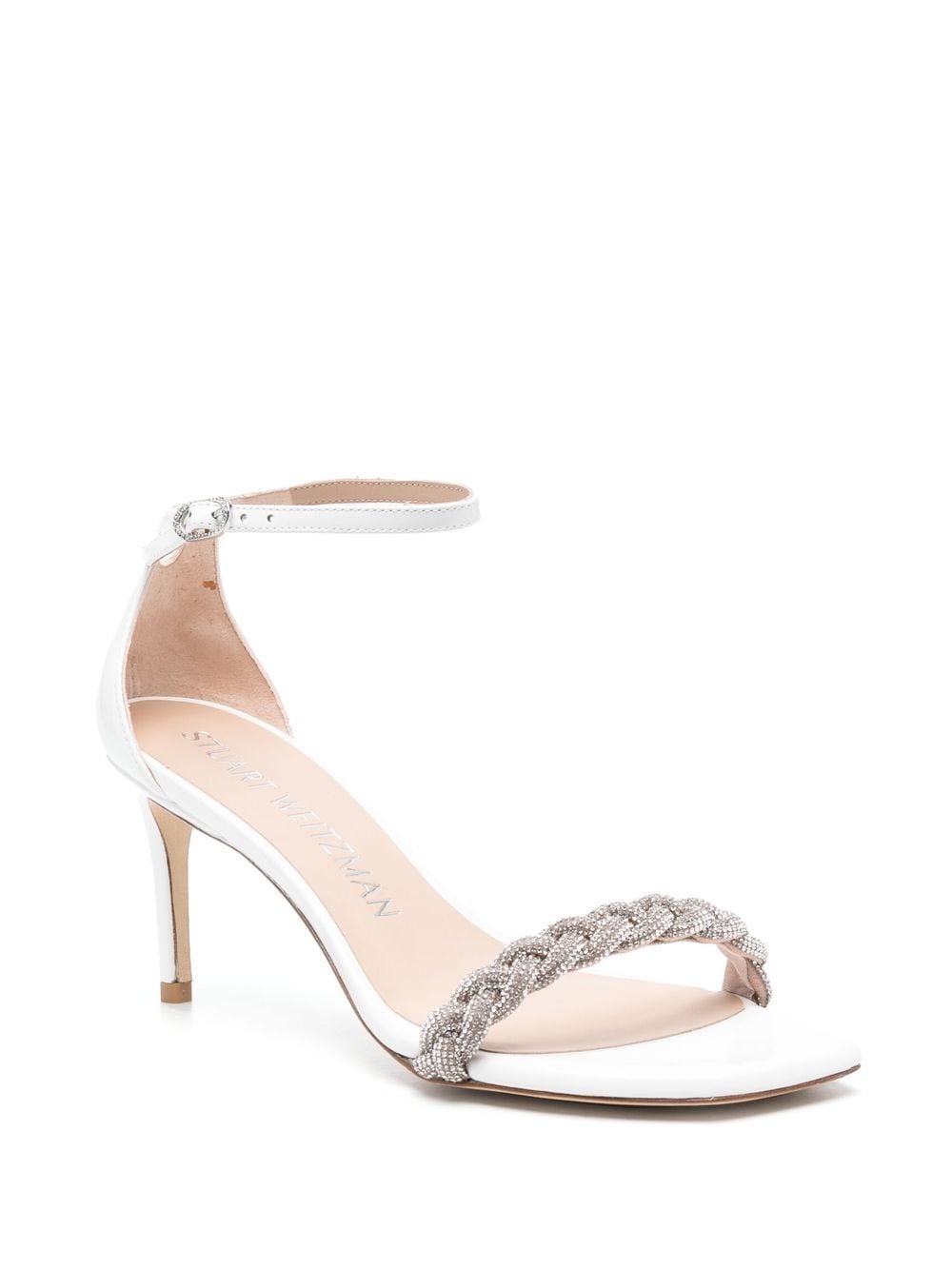 Shop Stuart Weitzman 80mm Crystal-embellished Open-toe Sandals In White