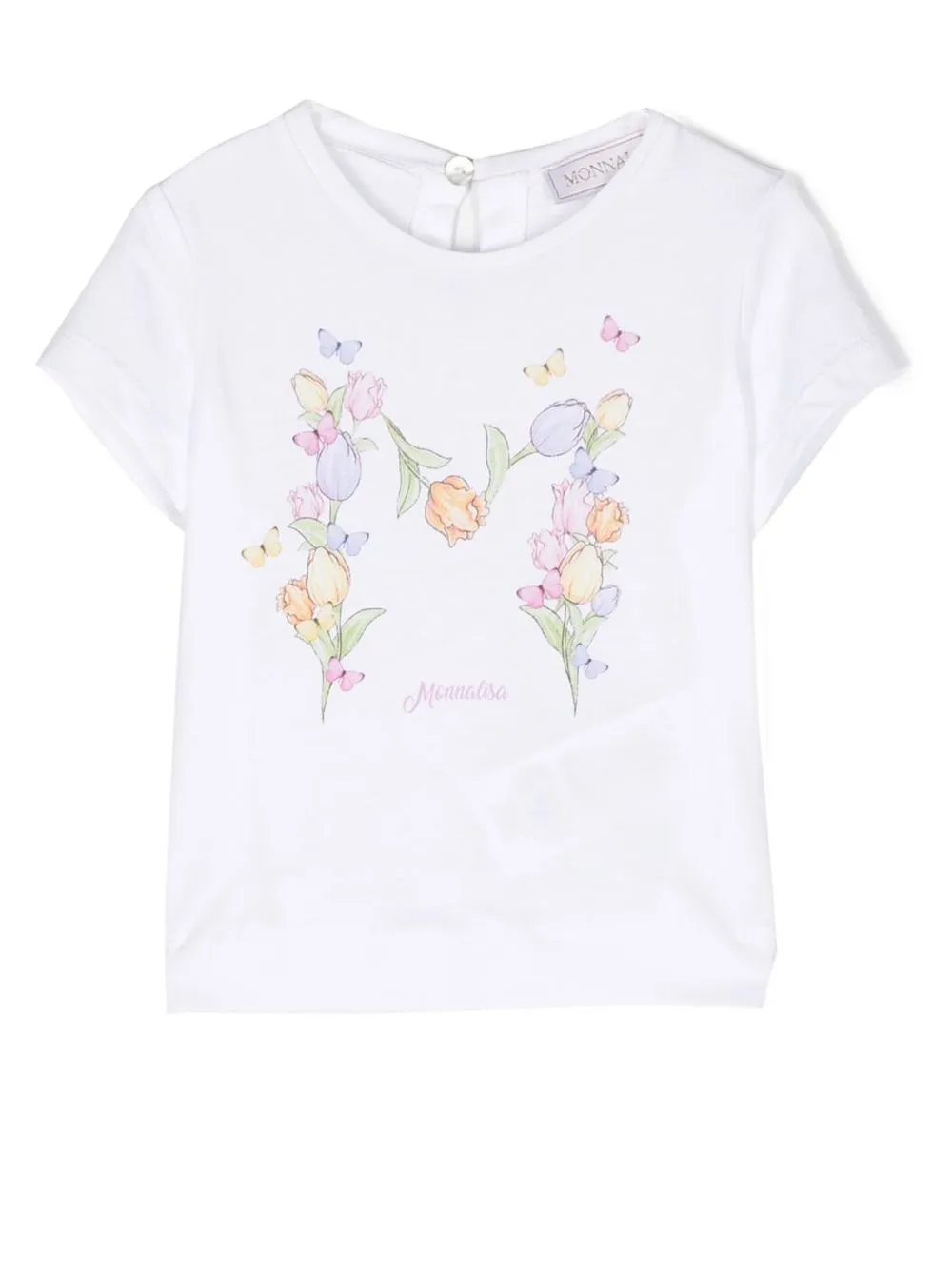 Monnalisa Babies' Floral-print Cotton Top In White