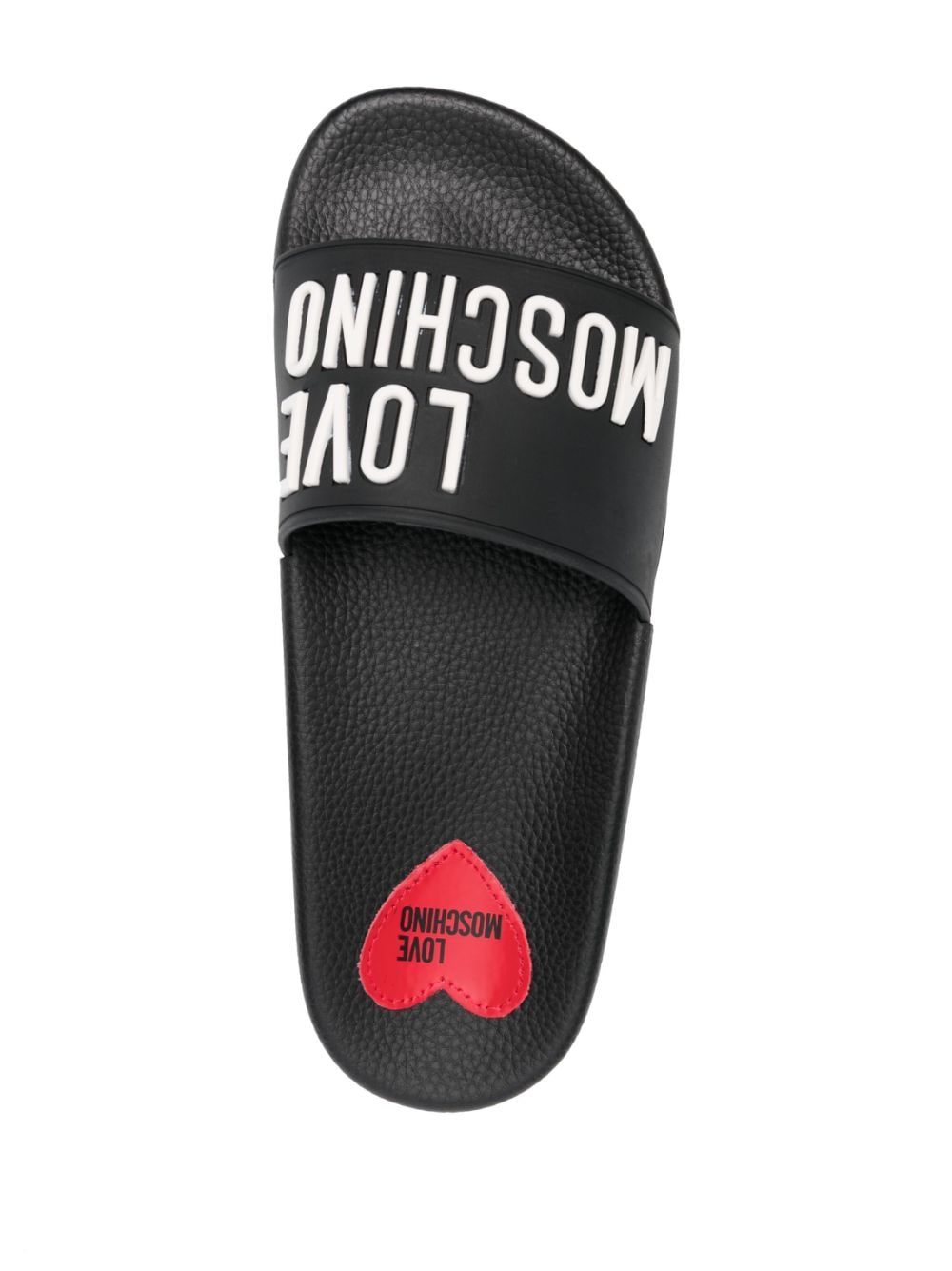 Shop Love Moschino 3d-logo Flat Slides In Black