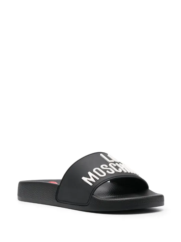 Love Moschino 3D-logo Flat Slides Black FARFETCH IN