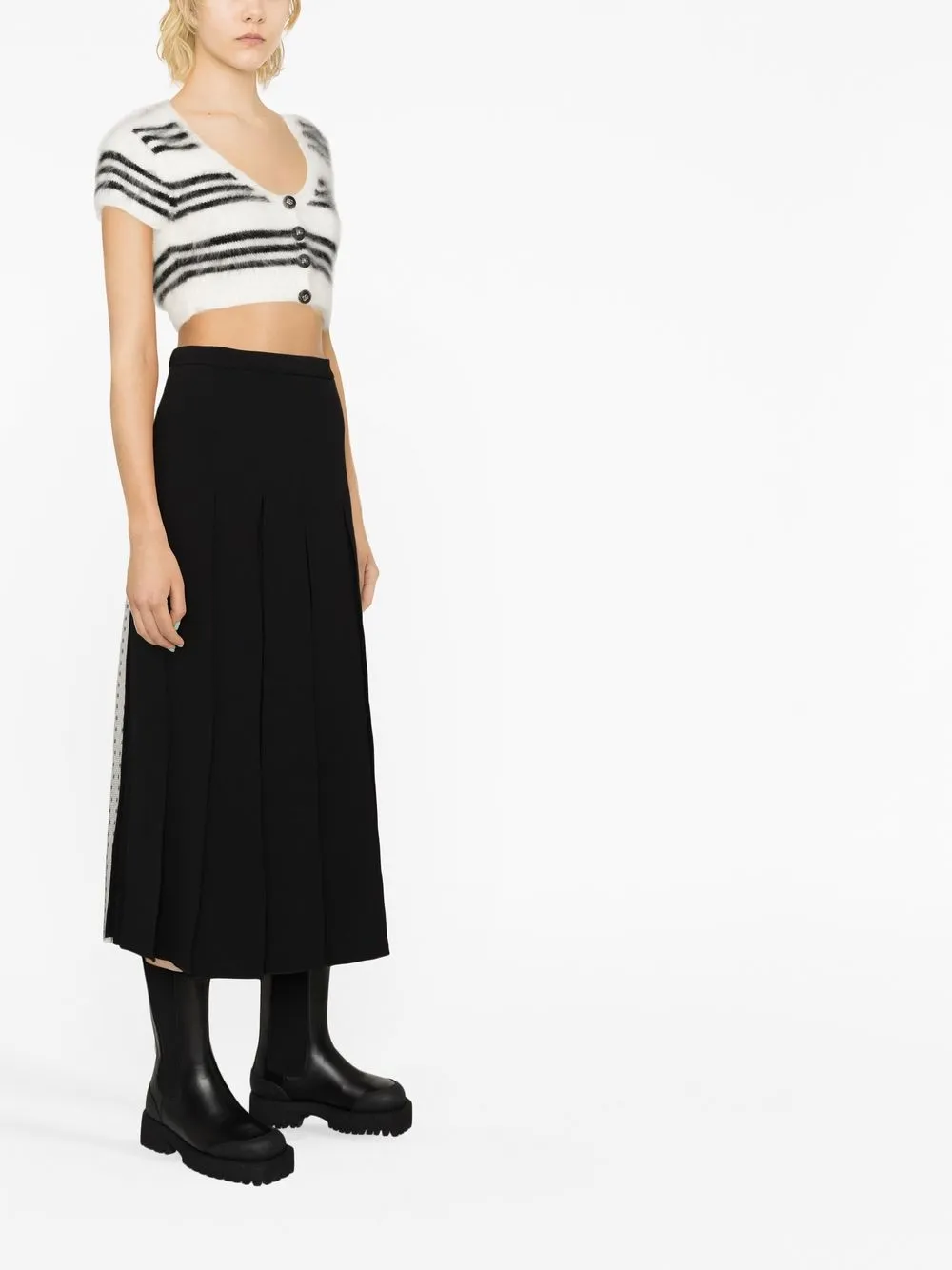 Tulle-Panelled Midi Skirt