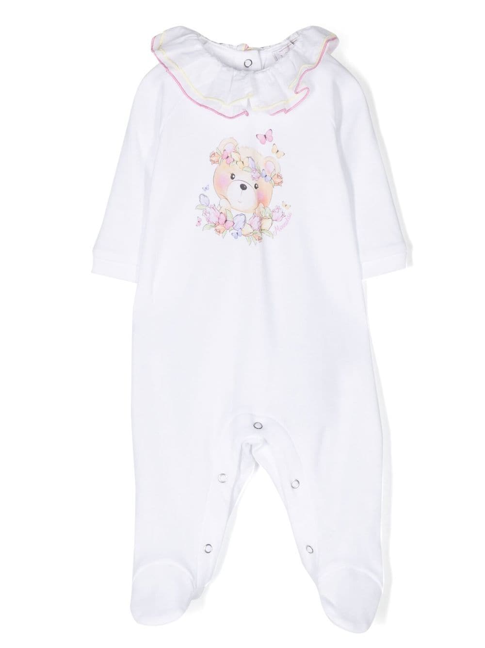 Monnalisa Babies' Teddy-bear Illustration Print Cotton Pajama In White