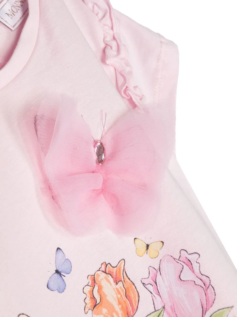 Monnalisa Floral-print Butterfly-appliqué T-shirt In Pink