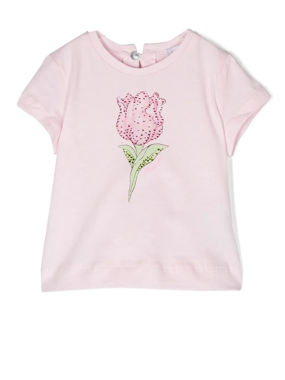 Monnalisa Babies' Rhinestone-embellished Floral-print T-shirt In Pink