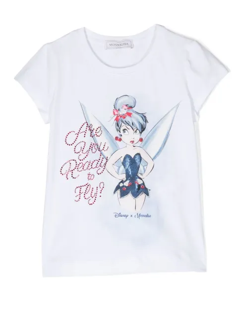Monnalisa graphic-print crystal-embellished T-shirt