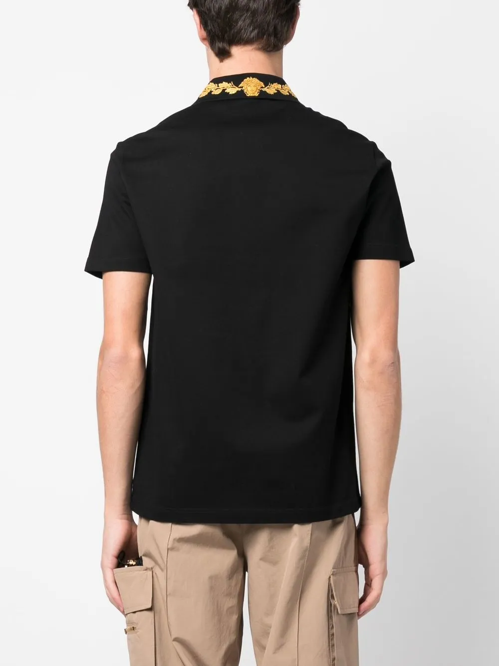 Versace Embroideredlogo Polo Shirt In Black ModeSens