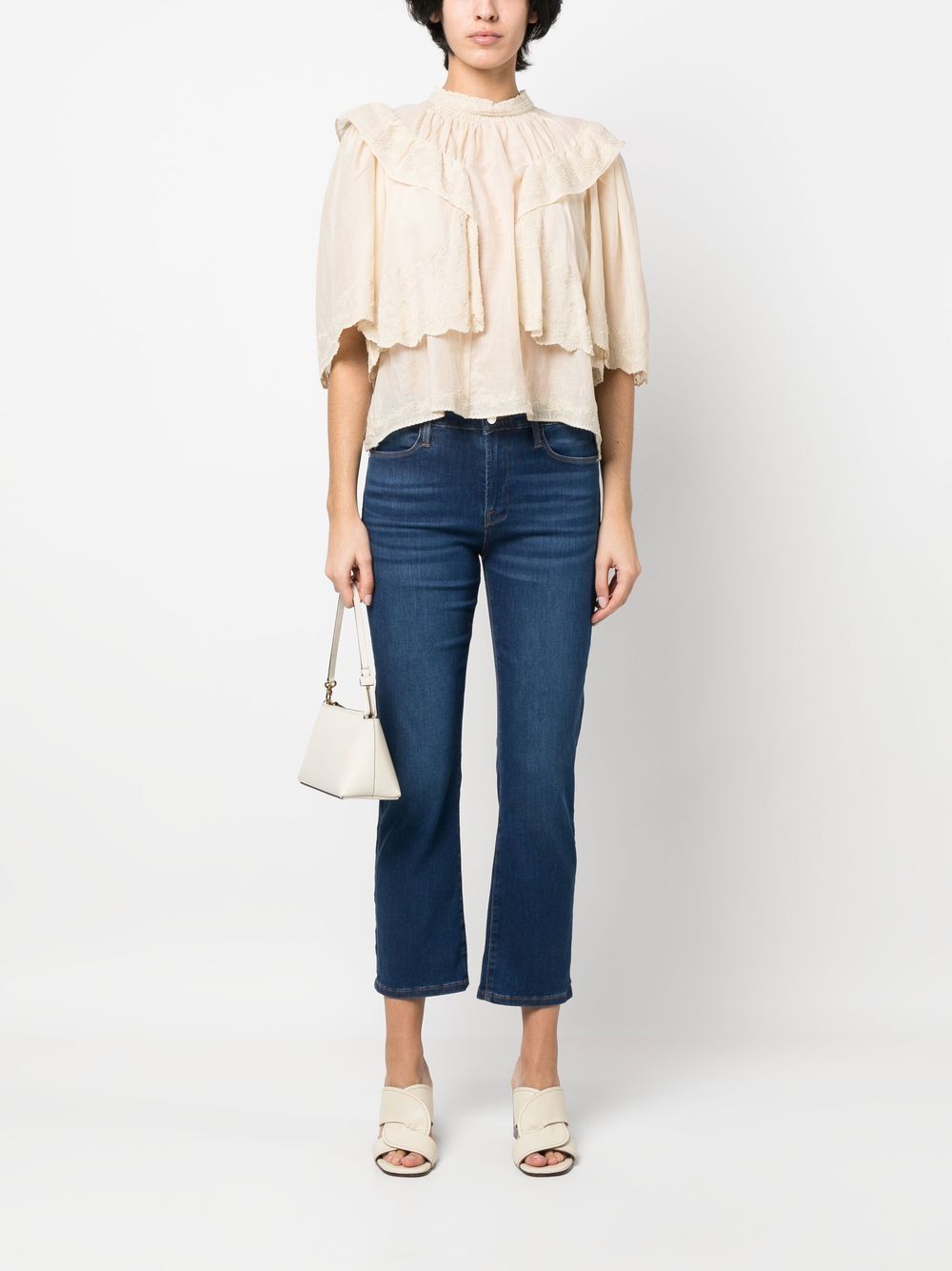 Shop Frame Mid-rise Cropped Jeans In Blue