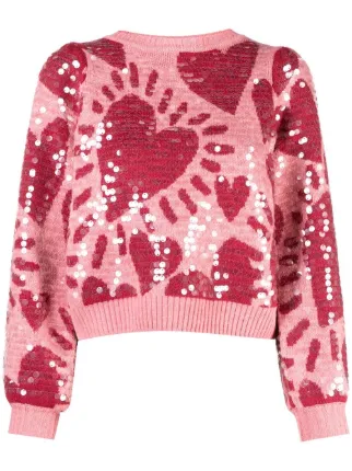 FARM Rio sequin embellished Heart Jumper Farfetch