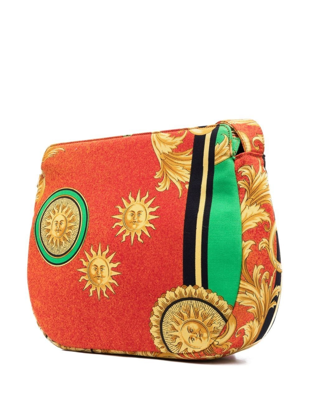Pre-owned Versace 2000s Baroque Print Zipped Shoulder Bag In Orange