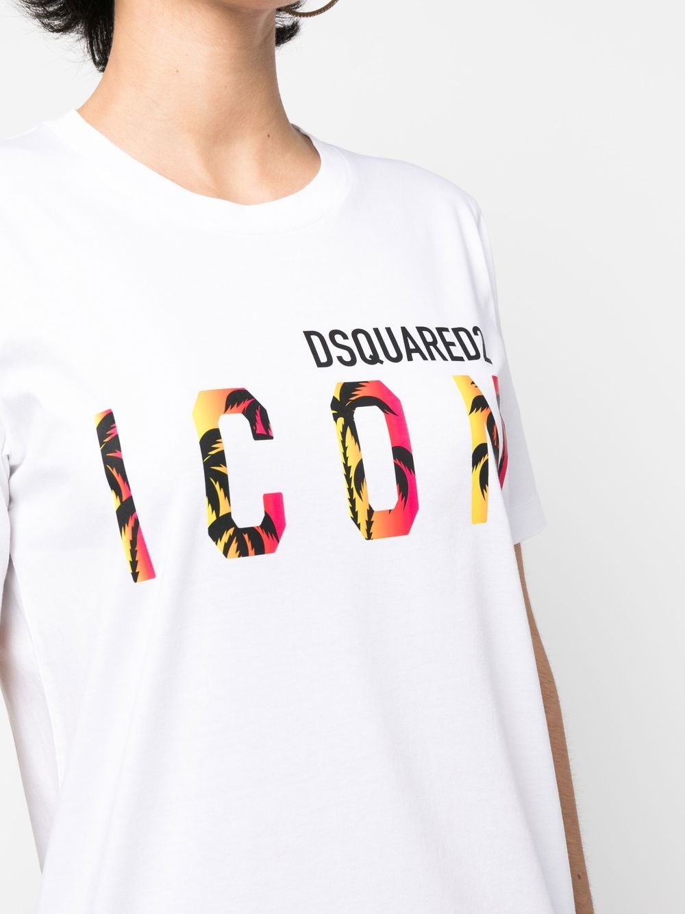 Shop Dsquared2 Icon Sunset Palm T-shirt Dress In White